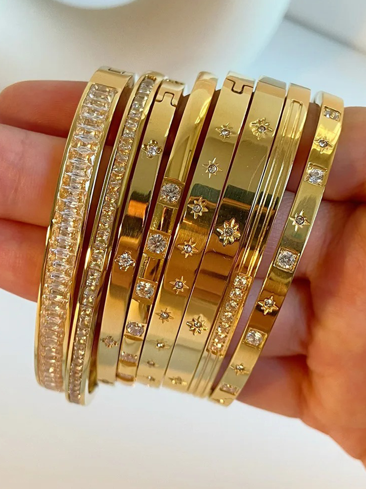 Geraldine Zirconia Bangle Gold