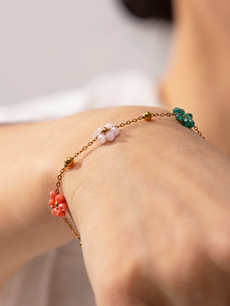 Roseline Colored Flowers Bracelet Gold