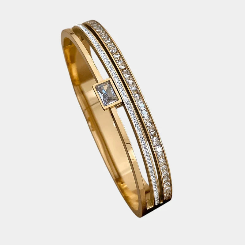 Virelle | Unisex Bracelet – Stainless Steel, Wide Cuff, Inlaid Details, 18K Gold Plating