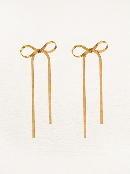 Cate Lange Snake Chain Bow Earrings Gold