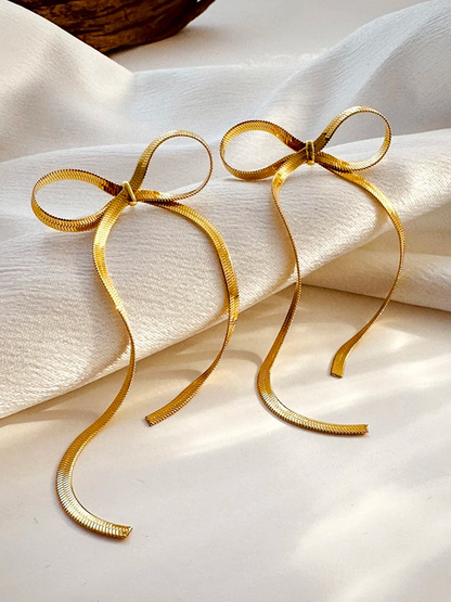 Cate Lange Snake Chain Bow Earrings Gold