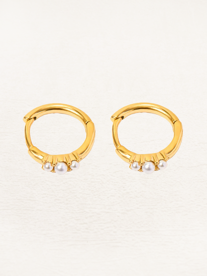 Virelle | Golden Huggie Hoops with Pearls - Set of 2 Earrings