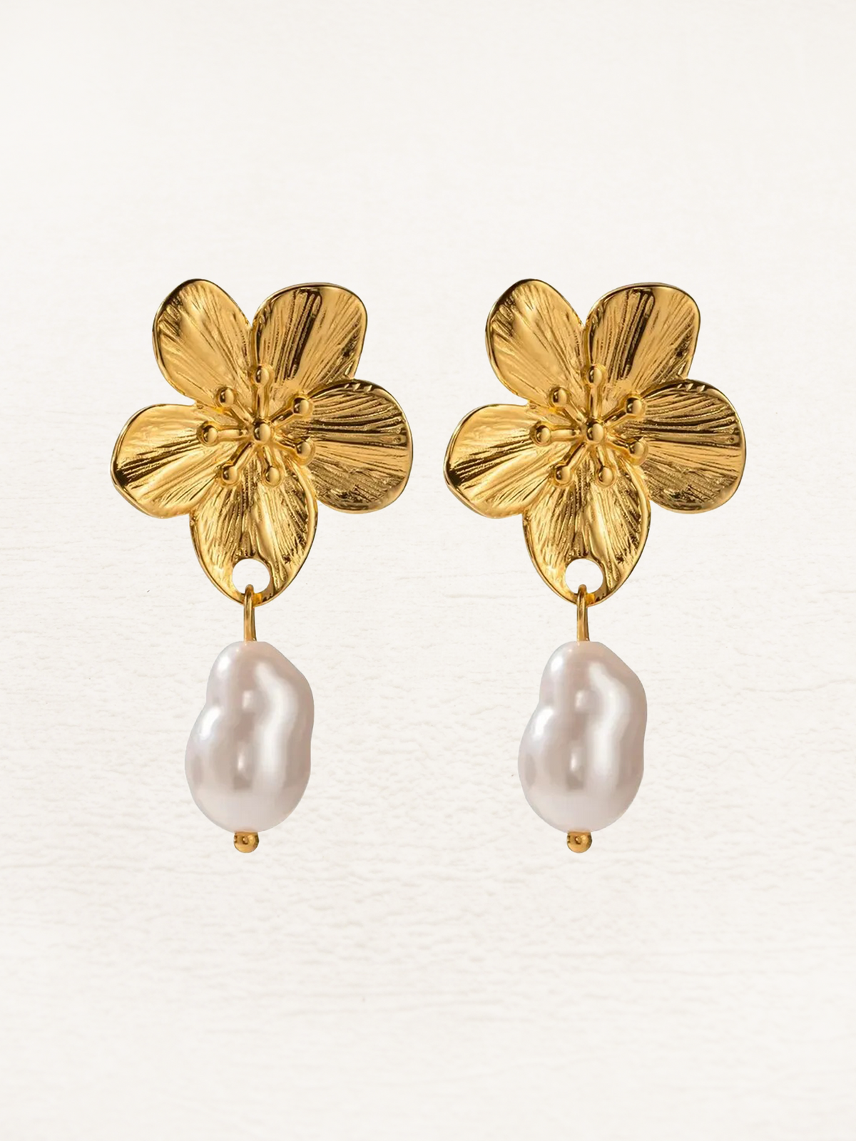 Ember Pearl Blossom Flower Earrings Gold