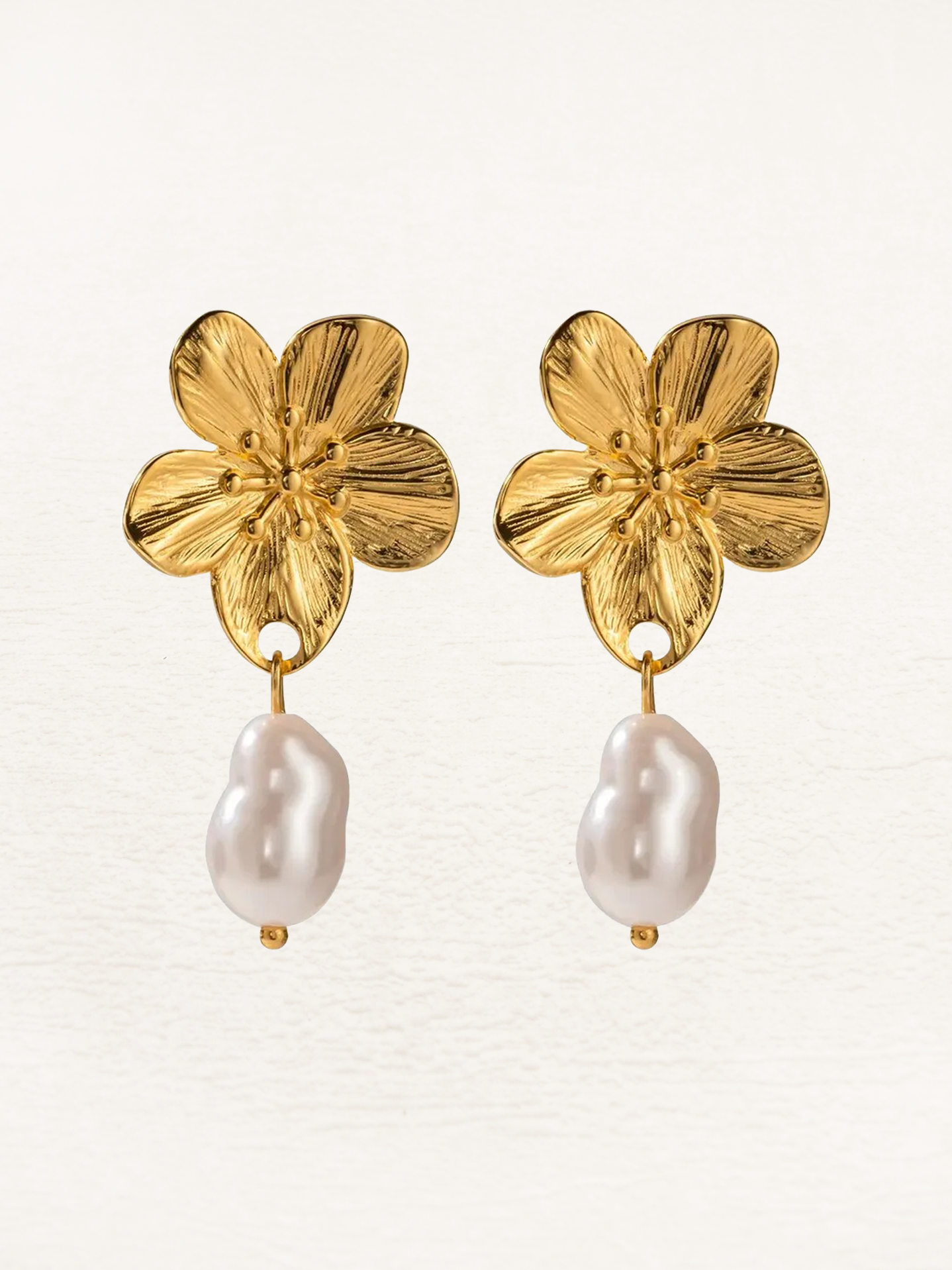 Ember Pearl Blossom Flower Earrings Gold