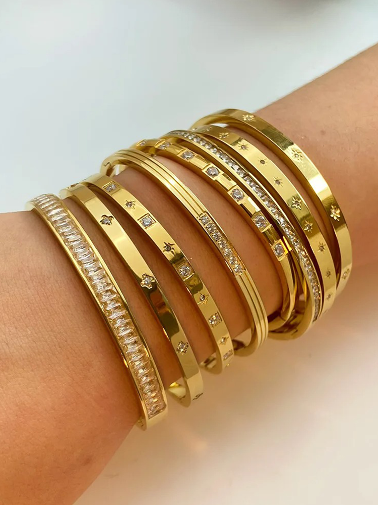 Geraldine Zirconia Bangle Gold