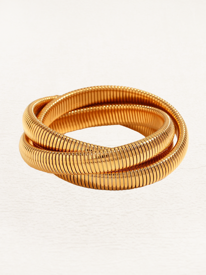 Jolijn Wide Snake Bracelet 3 Layers Gold