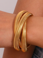 Jolijn Wide Snake Bracelet 3 Layers Gold