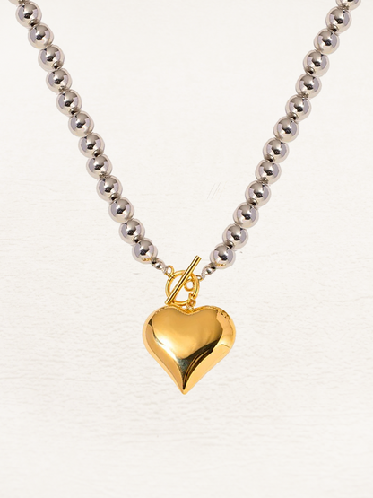 Joyce Chunky Heart Necklace Gold-Silver
