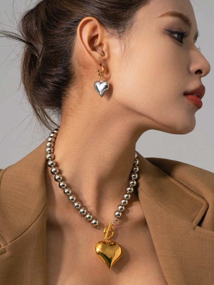 Joyce Chunky Heart Necklace Gold-Silver