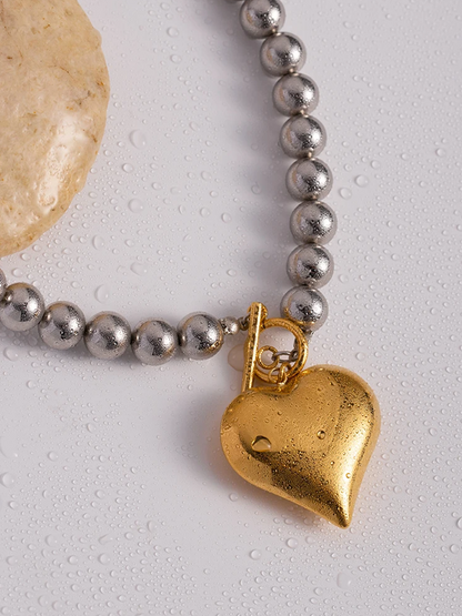 Joyce Chunky Heart Necklace Gold-Silver