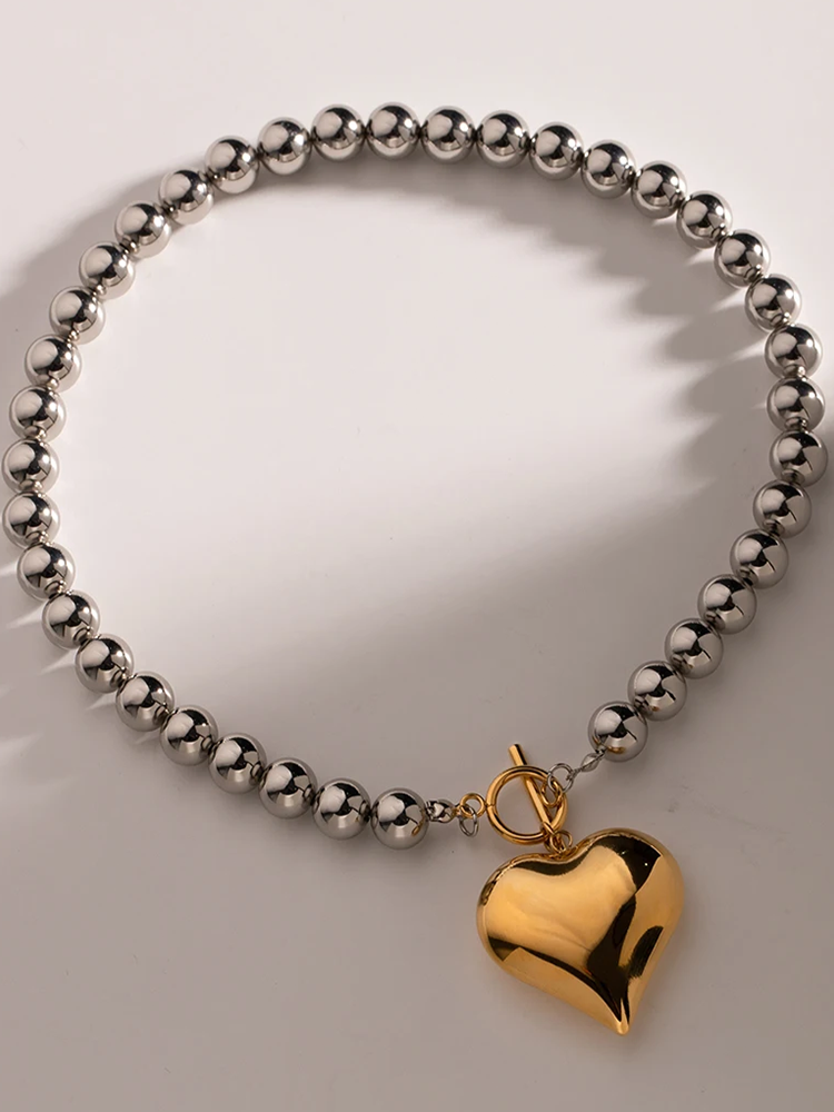 Joyce Chunky Heart Necklace Gold-Silver