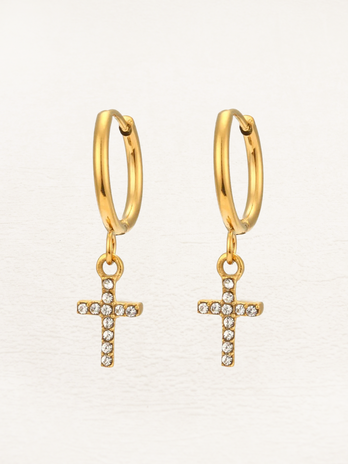 Lieke Crystal Cross Earrings Gold