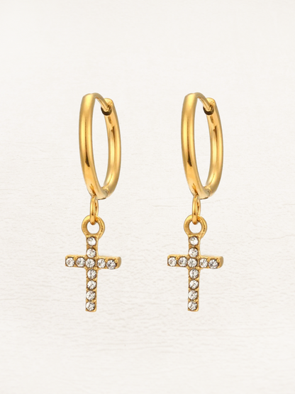 Lieke Crystal Cross Earrings Gold