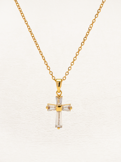 May Zirconia Cross Necklace Gold