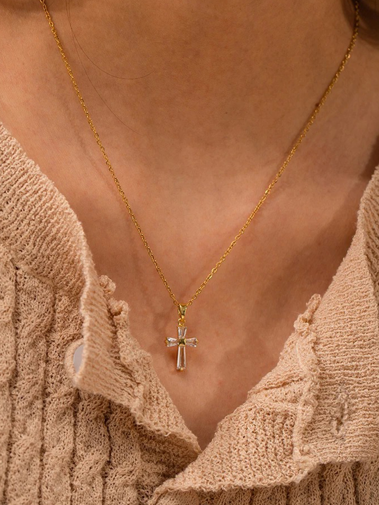 May Zirconia Cross Necklace Gold