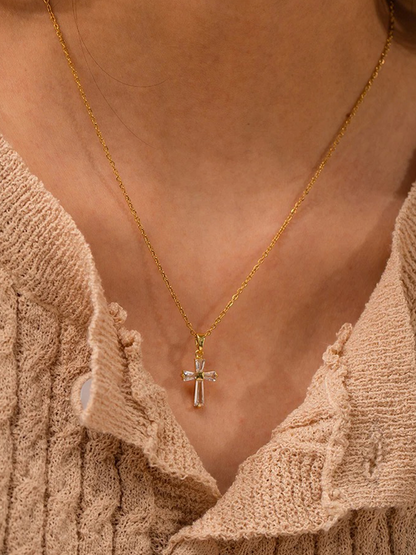May Zirconia Cross Necklace Gold