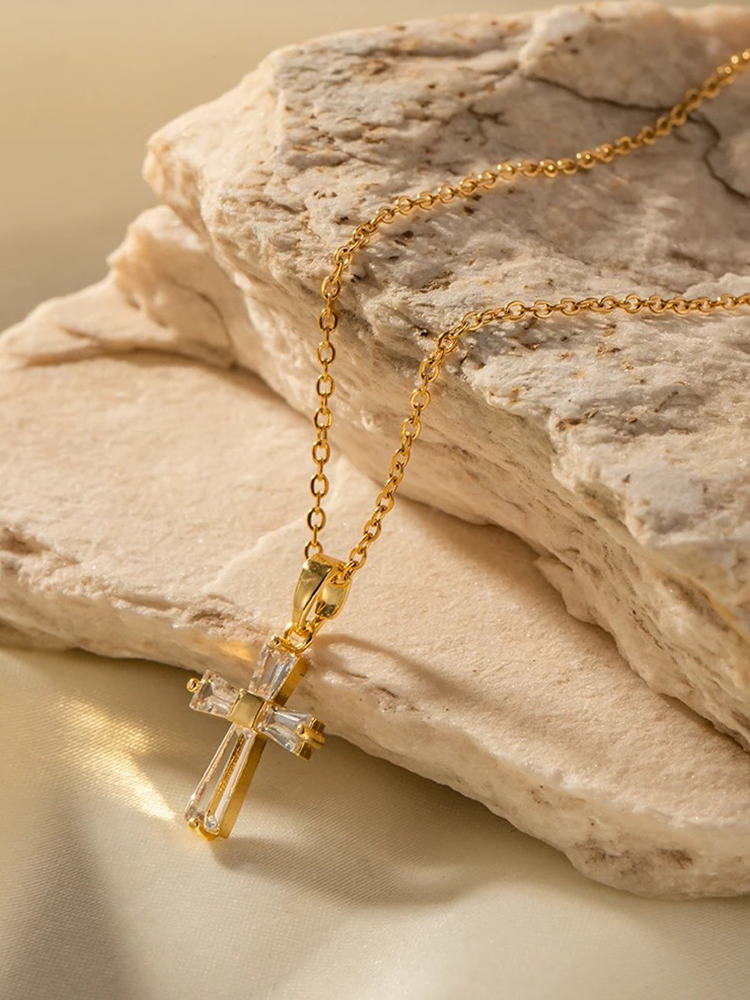 May Zirconia Cross Necklace Gold