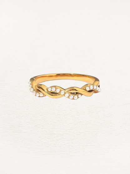 Melanie Braided Pearl Ring Gold