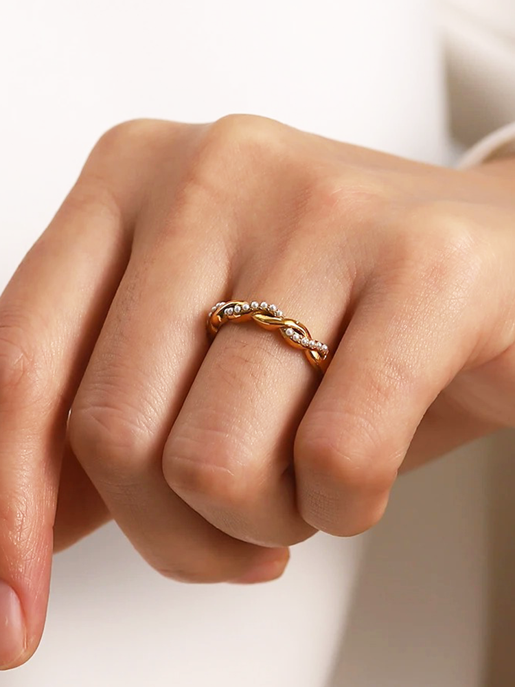 Melanie Braided Pearl Ring Gold