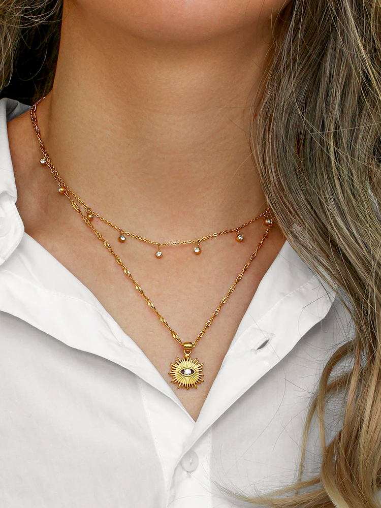 Sarah Zirconia Drop Necklace Gold