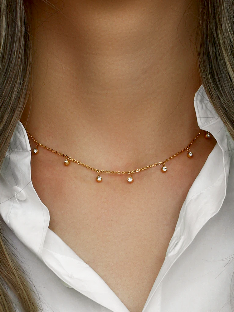 Sarah Zirconia Drop Necklace Gold
