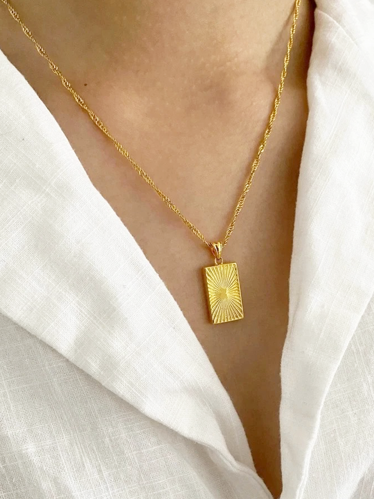 Stella Charm Necklace Rectangle Gold