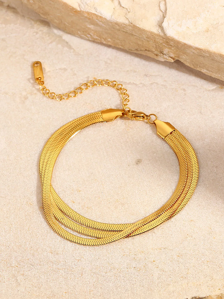 Tara 3-Double Snake Chain Bracelet Gold