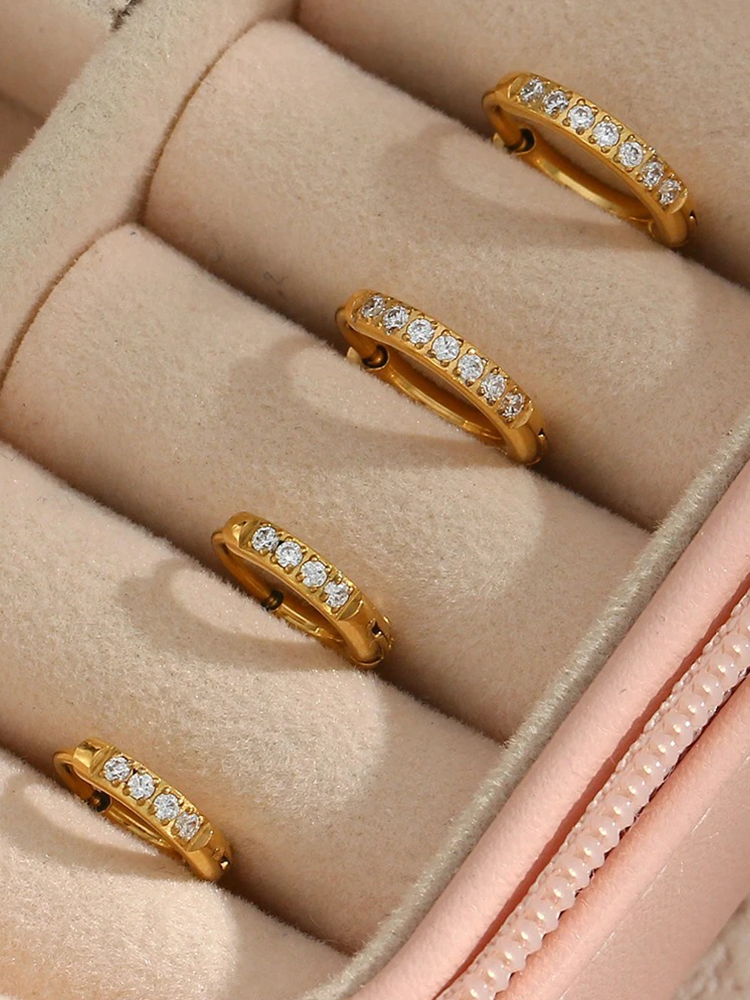 June Basic Zirconia Huggie Hoops Gold