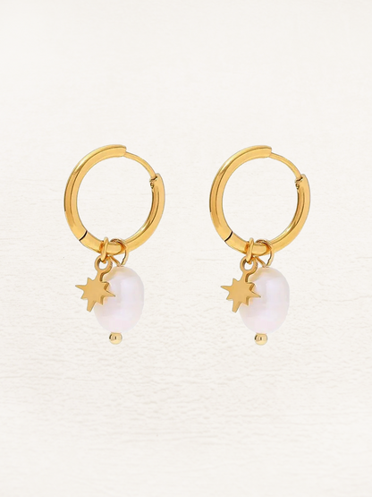 Silke Freshwater Pearl Star Earrings Gold