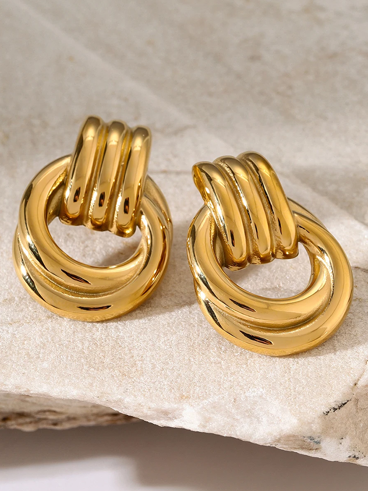 Virelle | Golden Twisted Statement Earrings - Set of 2