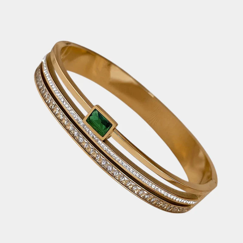 Virelle | Unisex Bracelet – Stainless Steel, Wide Cuff, Inlaid Details, 18K Gold Plating