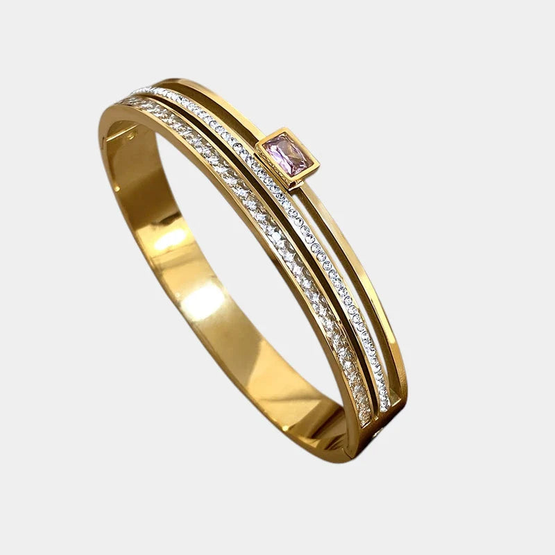 Virelle | Unisex Bracelet – Stainless Steel, Wide Cuff, Inlaid Details, 18K Gold Plating