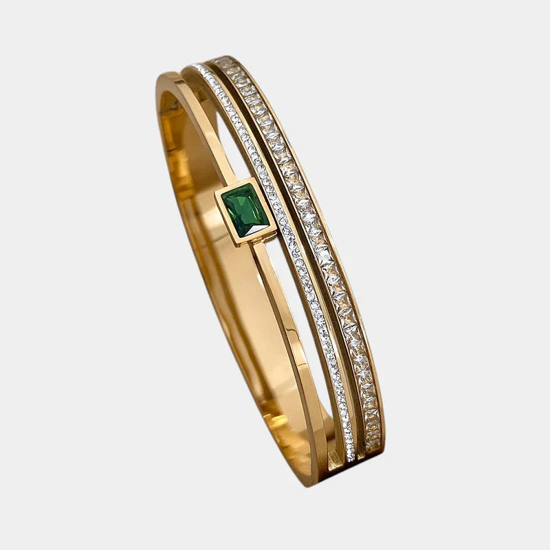 Virelle | Unisex Bracelet – Stainless Steel, Wide Cuff, Inlaid Details, 18K Gold Plating