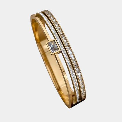 Virelle | Unisex Bracelet – Stainless Steel, Wide Cuff, Inlaid Details, 18K Gold Plating