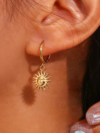 Vivienne Huggie Hoop Sun Earrings Gold