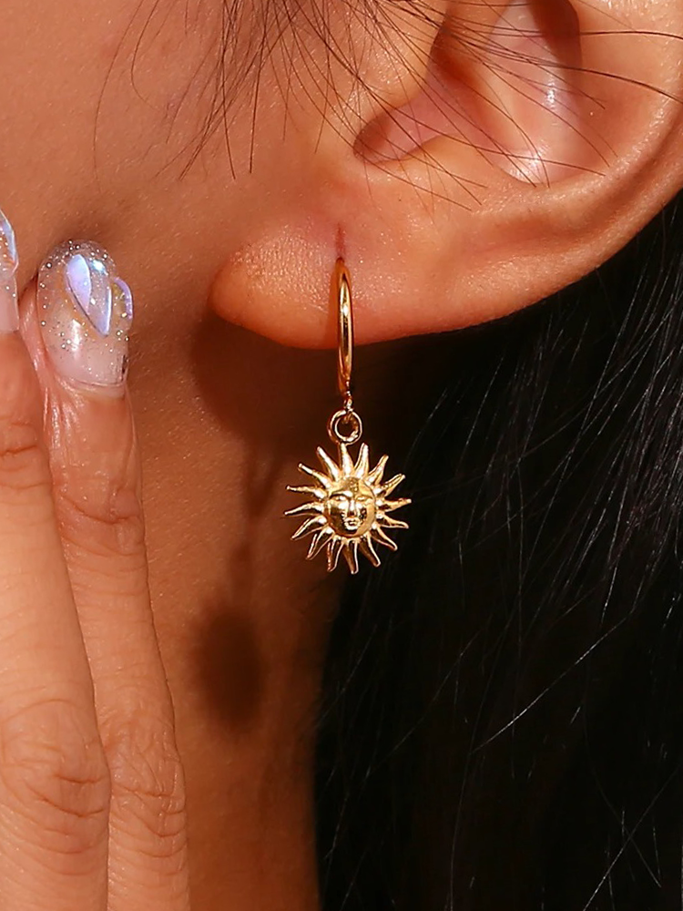 Vivienne Huggie Hoop Sun Earrings Gold