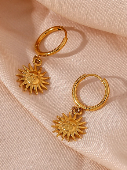 Vivienne Huggie Hoop Sun Earrings Gold