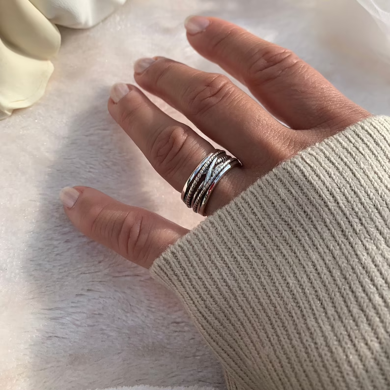 Classic Layered Silver Statement Ring