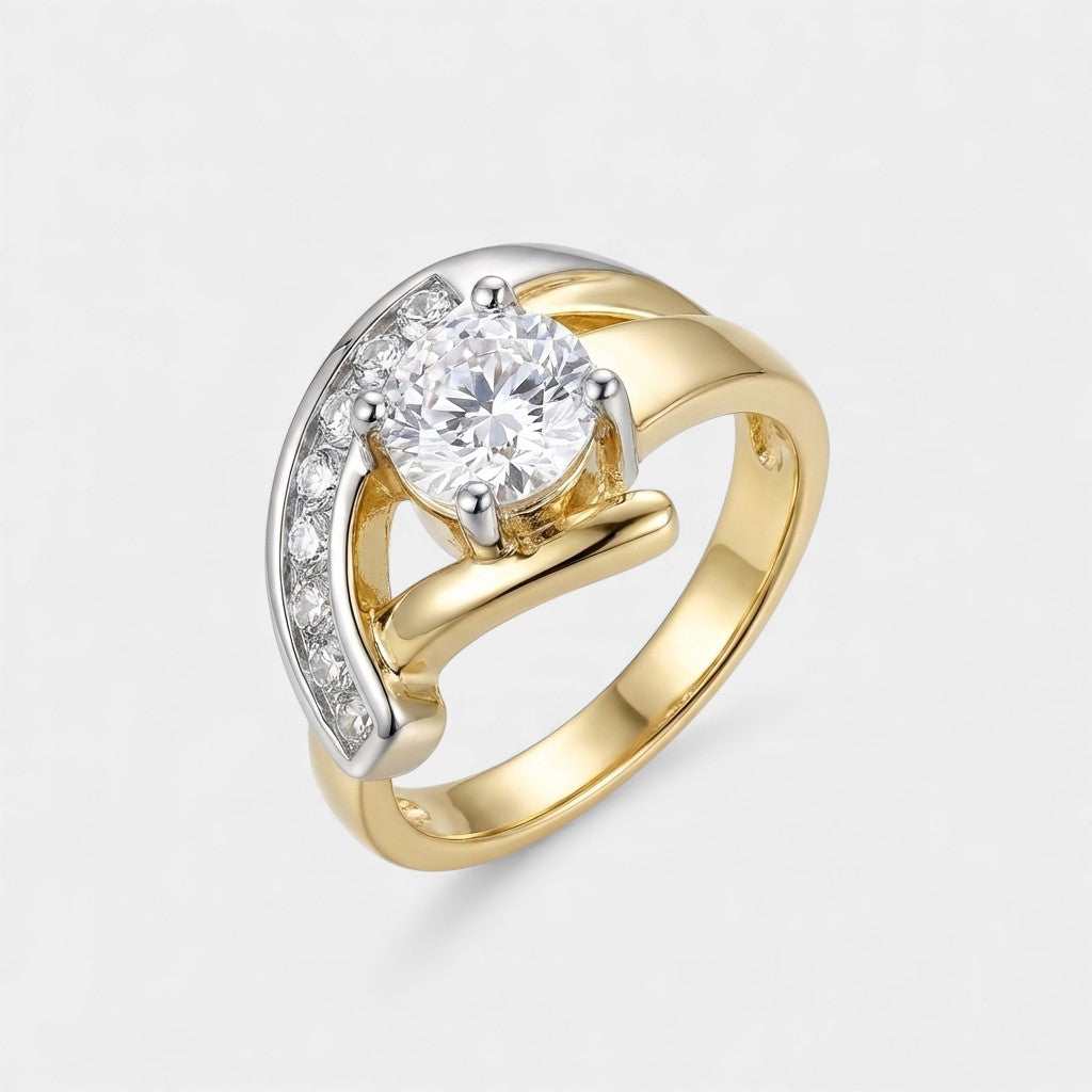 Virelle | Vintage Ring With Irregular Shape Made Of Gold and Silver With Zirconia.